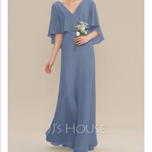 V-Neck Floor Length Chiffon Bridesmaid Dress / Slate Blue, size 16. New w/ tags